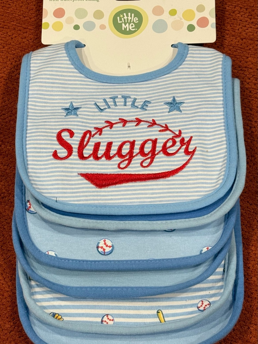 Little Me Blue & Red "Little Slugger" Baby Bib Set